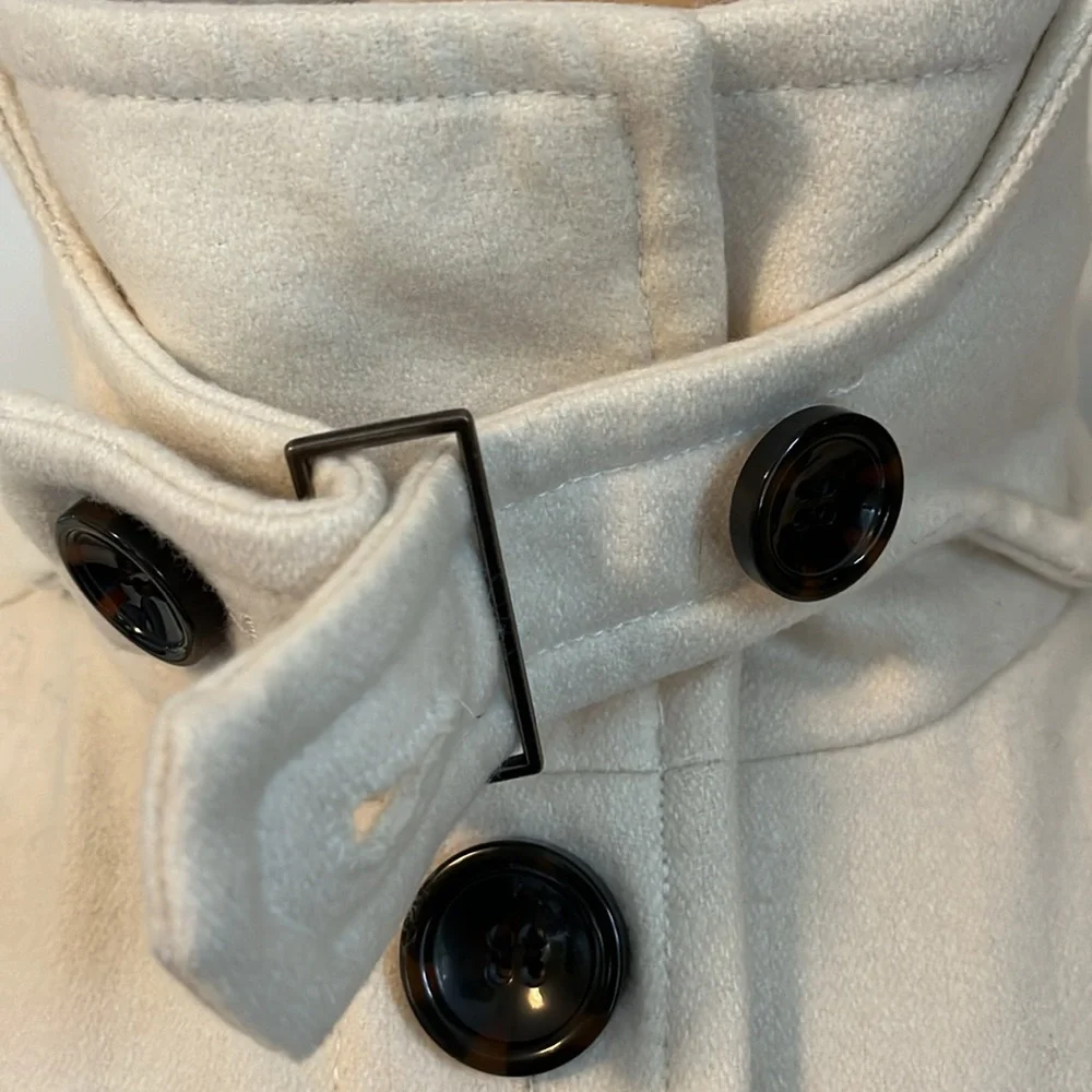 Zara Ivory Wool Blend Unique Coat w/big buckle belt,pockets button up Size Small - Picture 7 of 14
